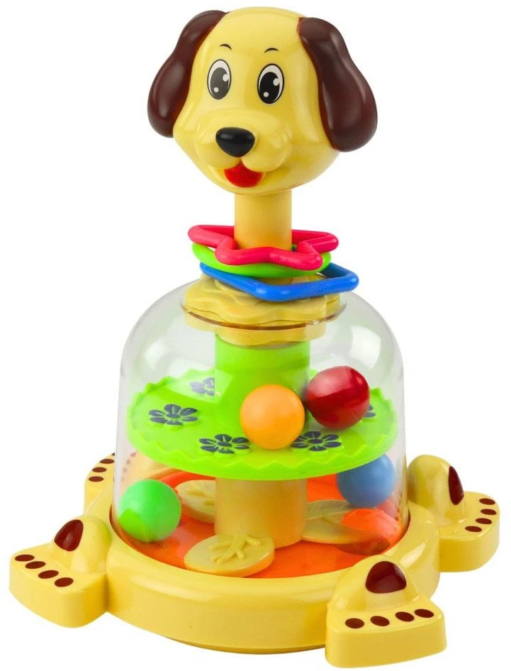Lean Toys Žaislinis šunelis su besisukančiais kamuoliukais, 26x17x14 cm