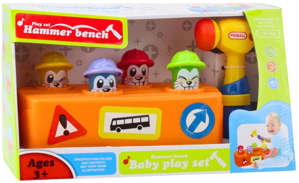 Lean Toys Interaktyvus žaislas su plaktuku ir žiurkėnais, 28x12x13 cm