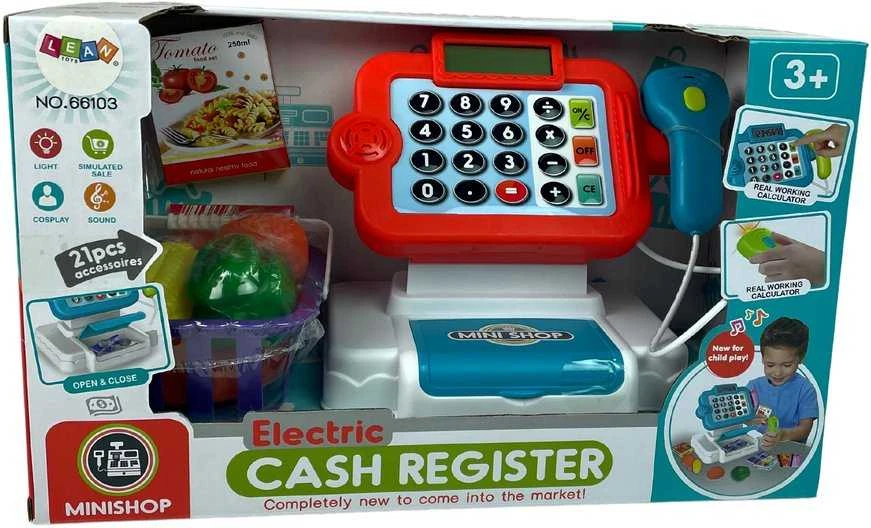 Lean Toys Vaikiška žaislinė kasa su skaičiuotuvu ir priedais