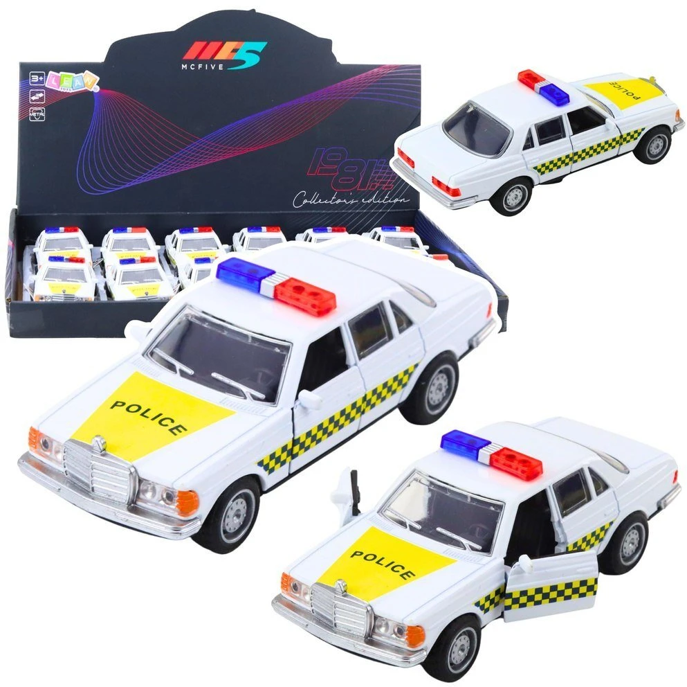 Lean Toys Policijos automobilis metalinis 1:32 su atidaromomis durimis 13 cm