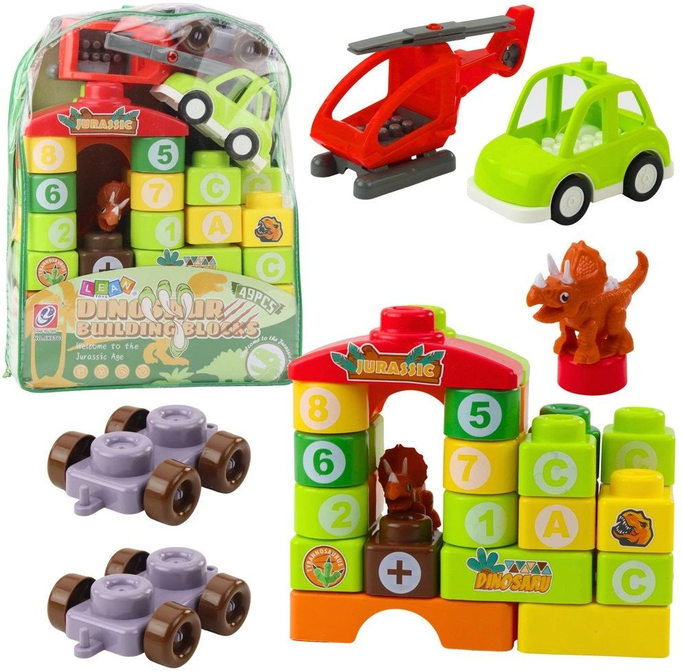 Lean Toys Dinozaurų tematikos konstruktoriaus komplektas su 49 dalimis