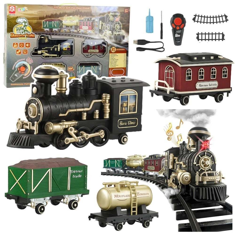 Lean Toys Elektrinis traukinys RC su šviesomis, garsais ir dūmais 206 cm 24 vnt.