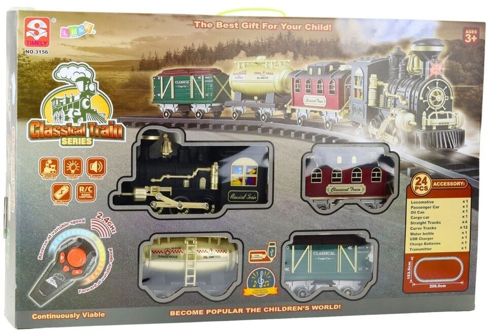 Lean Toys Elektrinis traukinys RC su šviesomis, garsais ir dūmais 206 cm 24 vnt.
