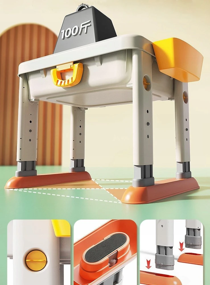 Lean Toys Bounn STALAS SU KĖDĖLE IR KLOKELIAIS DAUGIAFUNKCINIS UGDYMO RINKINYS VAIKAMS