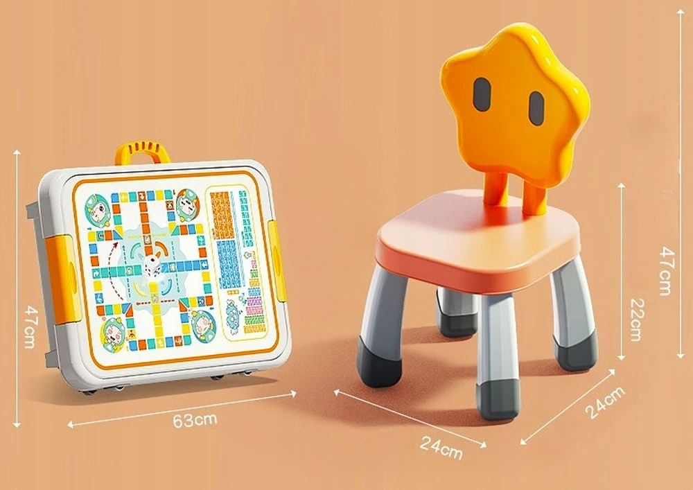 Lean Toys Bounn STALAS SU KĖDĖLE IR KLOKELIAIS DAUGIAFUNKCINIS UGDYMO RINKINYS VAIKAMS