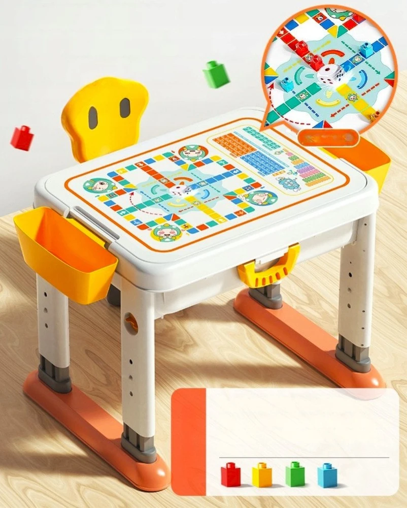 Lean Toys Bounn STALAS SU KĖDĖLE IR KLOKELIAIS DAUGIAFUNKCINIS UGDYMO RINKINYS VAIKAMS
