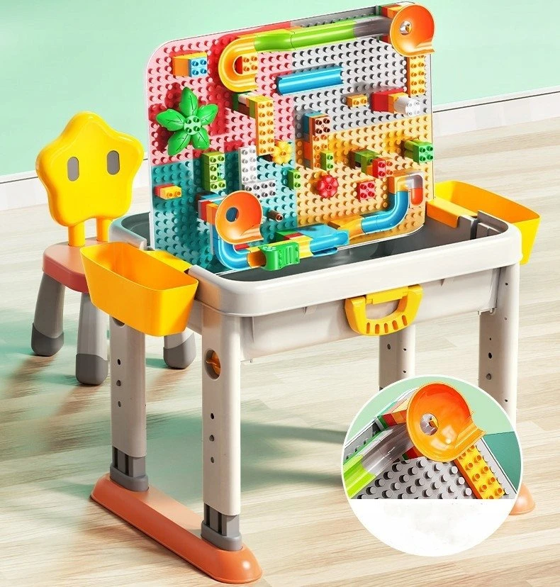 Lean Toys Bounn STALAS SU KĖDĖLE IR KLOKELIAIS DAUGIAFUNKCINIS UGDYMO RINKINYS VAIKAMS