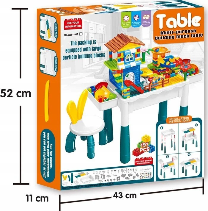 Lean Toys LeanToys Konstrukciniai kaladėlės 197 elementai + stalelis ir kėdutė