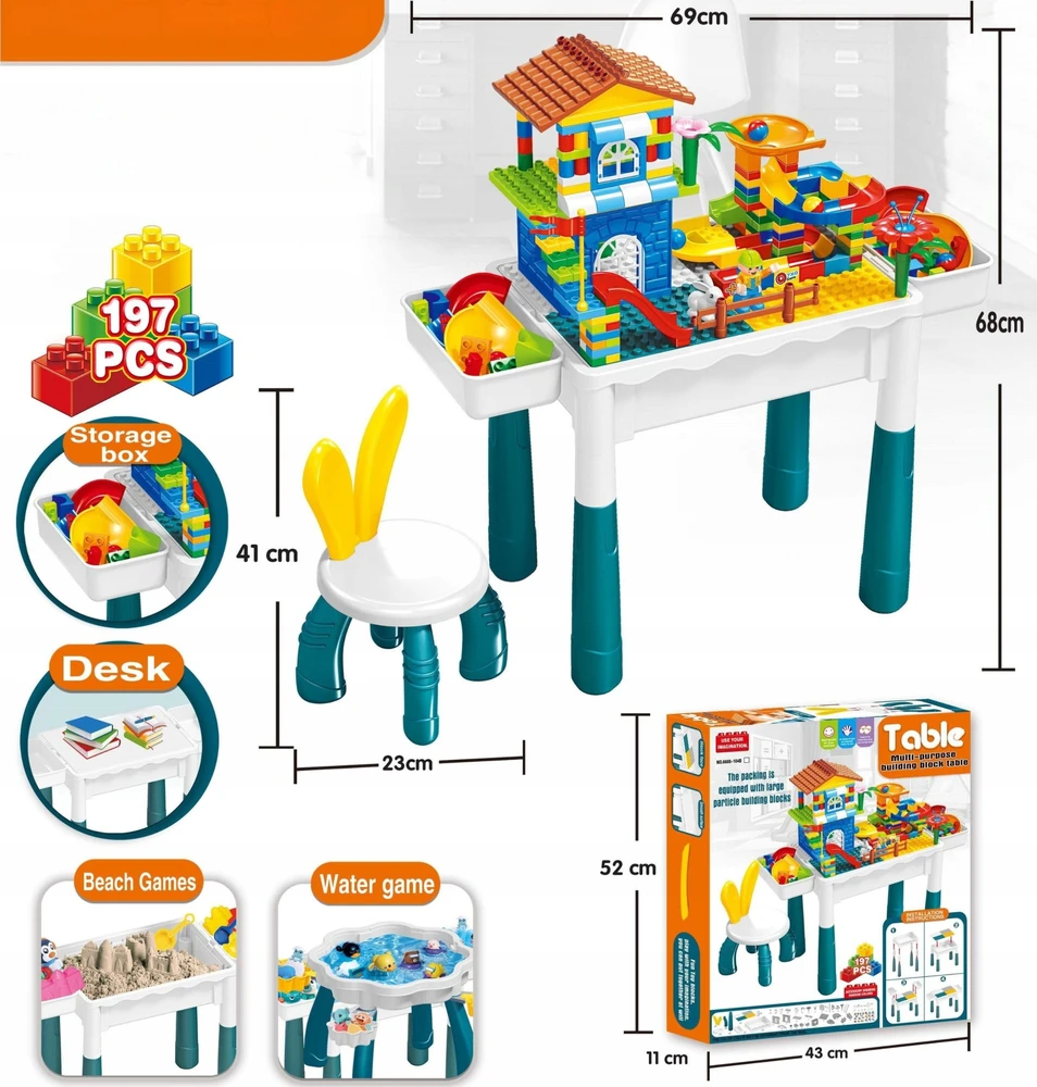 Lean Toys LeanToys Konstrukciniai kaladėlės 197 elementai + stalelis ir kėdutė