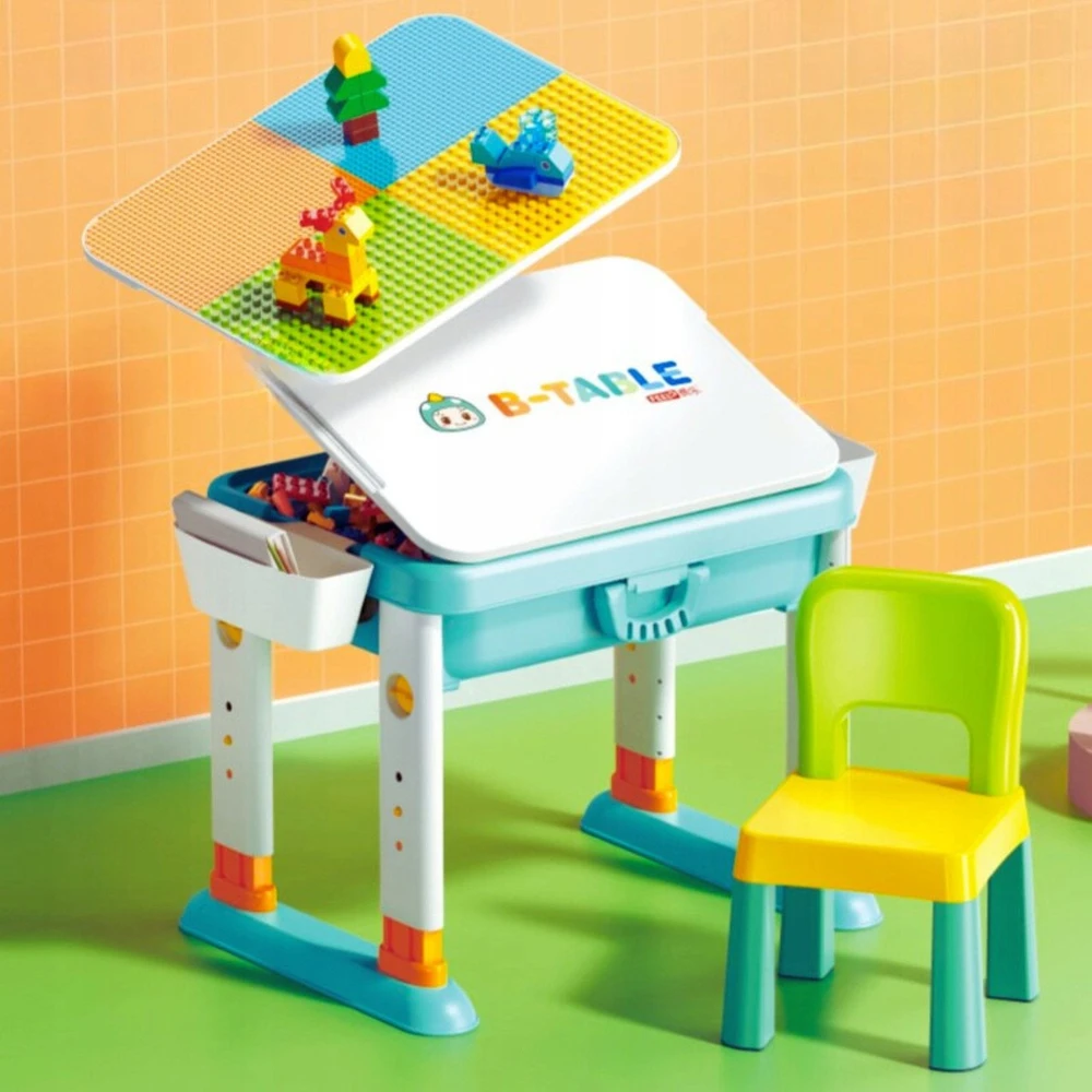 Lean Toys LeanToys Konstrukcinių kaladėlių staliukas su kėdute, sudėtyje 55 elementai