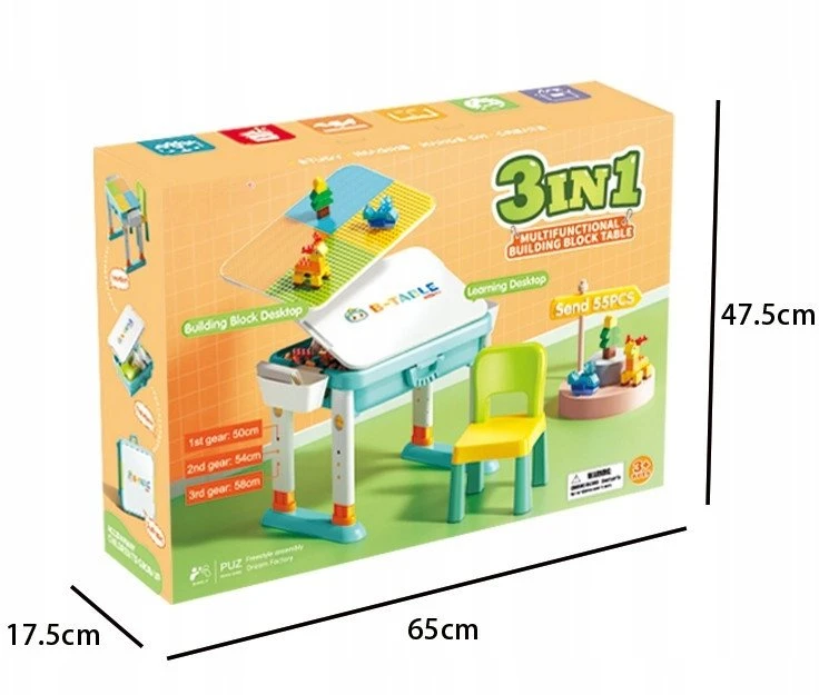 Lean Toys LeanToys Konstrukcinių kaladėlių staliukas su kėdute, sudėtyje 55 elementai