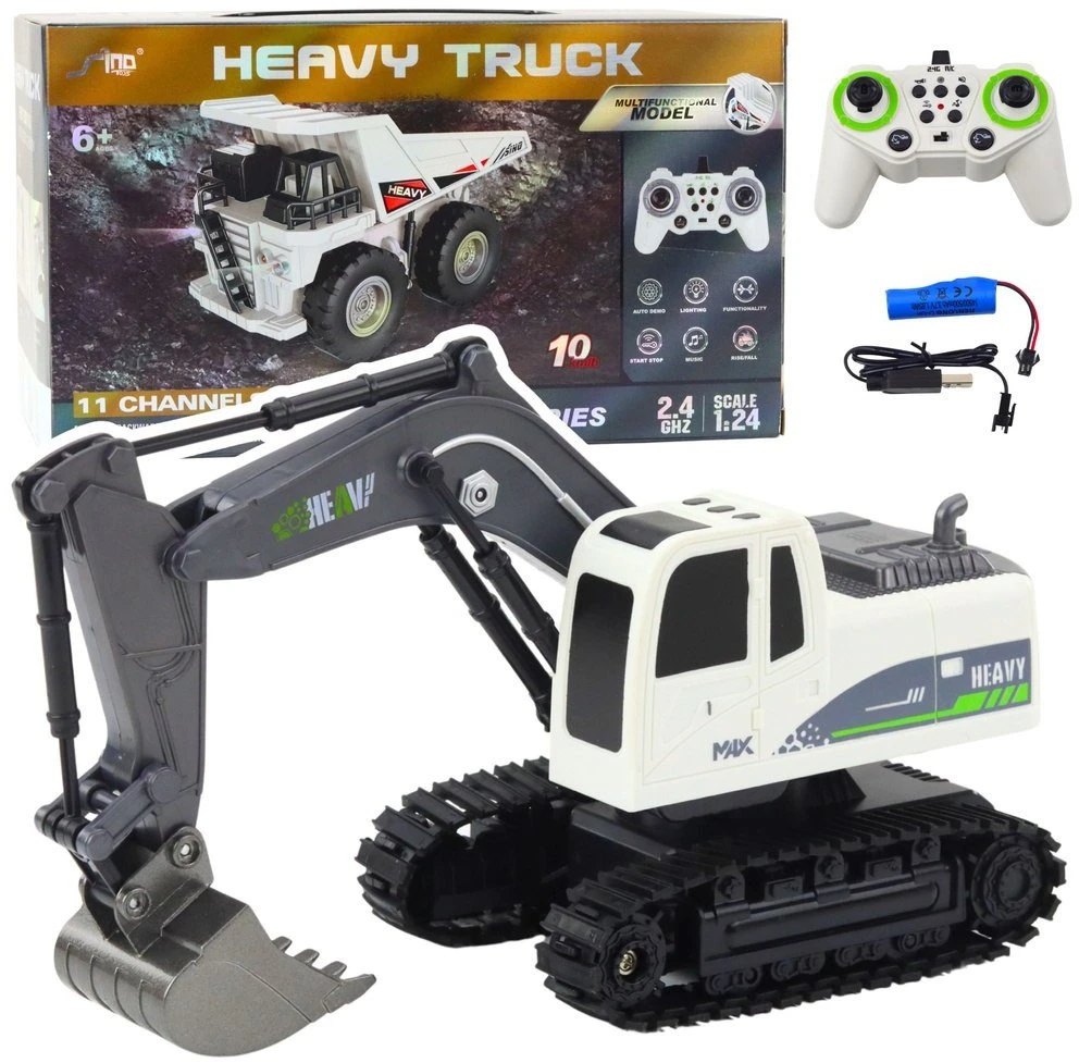 Lean Toys Nuotoliniu būdu valdomas ekskavatorius Heavy Truck 1:24 su šviesomis ir garsais