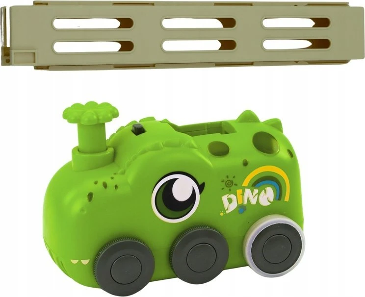 Lean Toys Žalias baterijomis veikiantis dinozaurų automobilis su domino kaladėlėmis