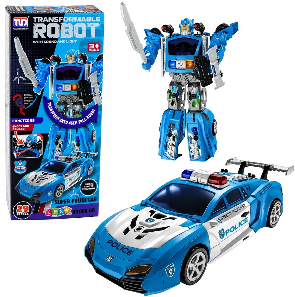Lean Toys Konstruktorius policijos robotas 2-in-1 su šviesomis ir garsais, mėlynas, baltas, juodas, 46 × 33 × 13 cm, 29 dalių