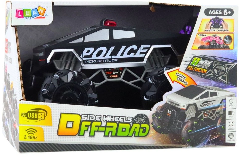 Lean Toys Nuotoliniu būdu valdomas policijos sunkvežimis su purškimo funkcija 1:16