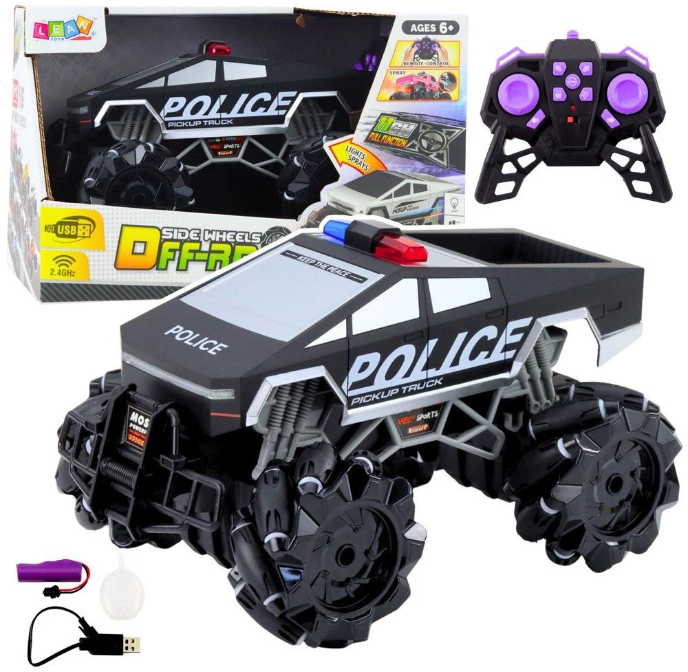 Lean Toys Nuotoliniu būdu valdomas policijos sunkvežimis su purškimo funkcija 1:16