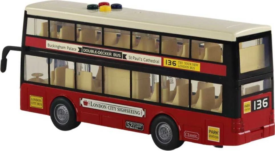 Žaislinis dviaukštis miesto autobusas Lean Toys, raudonas, 26x11x6 cm
