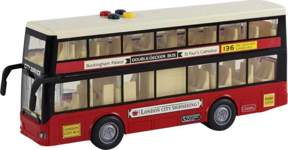 Žaislinis dviaukštis miesto autobusas Lean Toys, raudonas, 26x11x6 cm