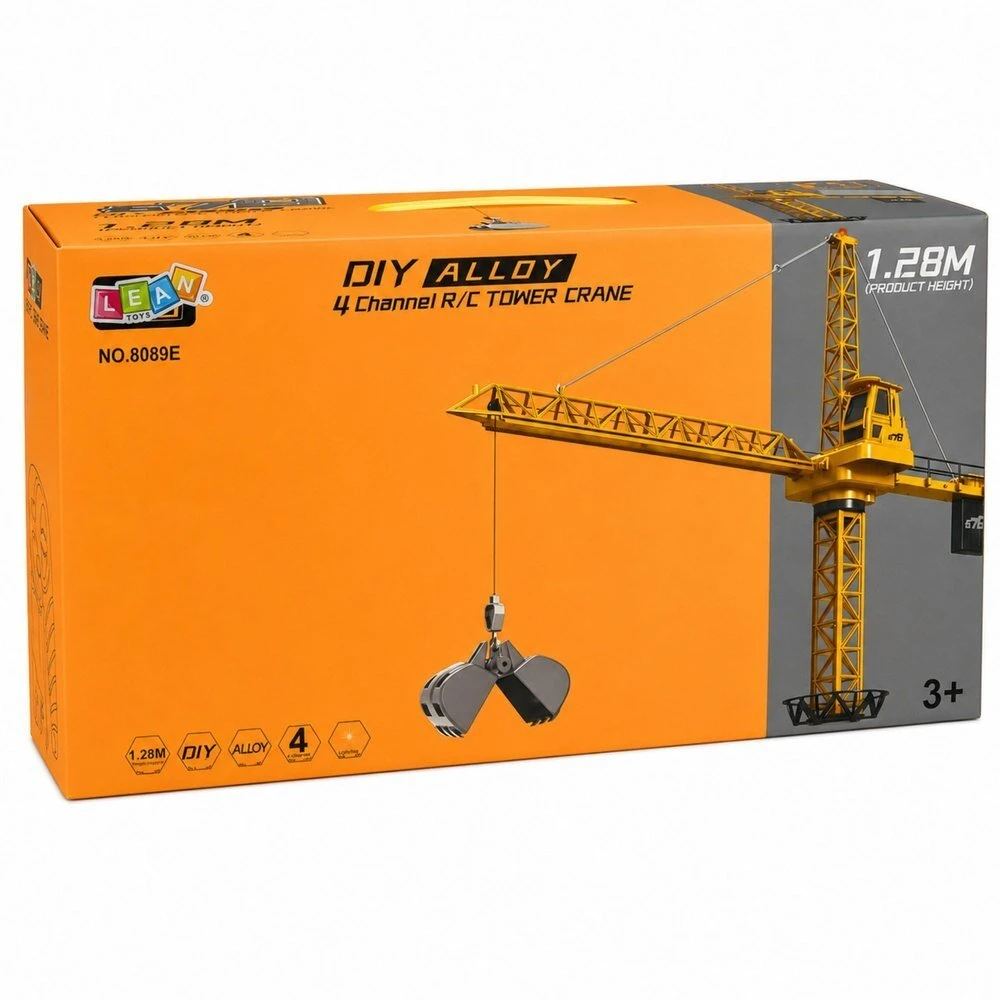 „Lean Toys“ nuotolinio valdymo statybinis kranas, RC, 360° sukimosi greitis, keliamoji galia 120 g, svoris 71 cm