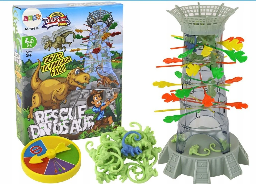 Lean Toys Stalo žaidimas vaikams „Krentantys dinozaurai“ su bokštu
