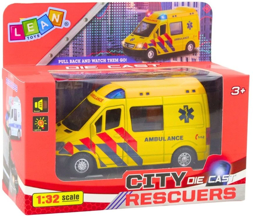 Lean Toys Greitosios pagalbos automobilis su traukiamu mechanizmu 1:32