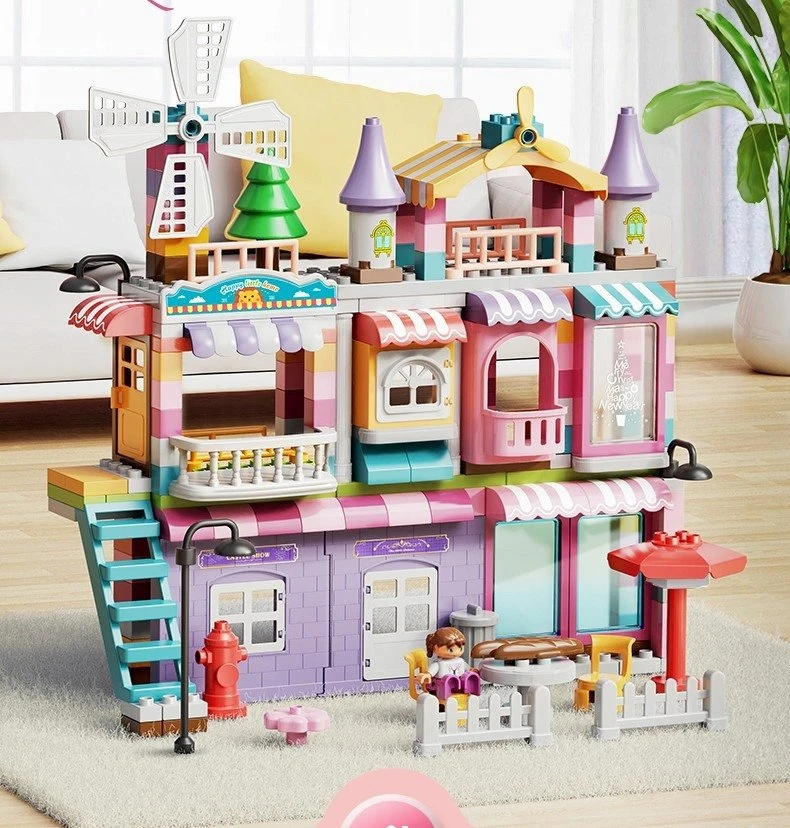 Lean Toys Bounn STATYBINIAI BLAKAI DIDELI PRABANGUS VILA MERGAIČIŲ NAMAS 216 ELEMENTŲ. 3+