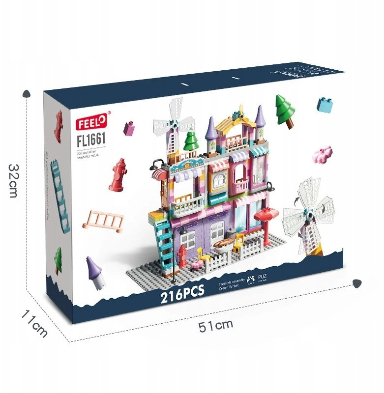 Lean Toys Bounn STATYBINIAI BLAKAI DIDELI PRABANGUS VILA MERGAIČIŲ NAMAS 216 ELEMENTŲ. 3+