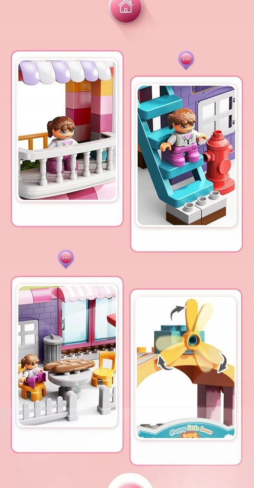 Lean Toys Bounn STATYBINIAI BLAKAI DIDELI PRABANGUS VILA MERGAIČIŲ NAMAS 216 ELEMENTŲ. 3+