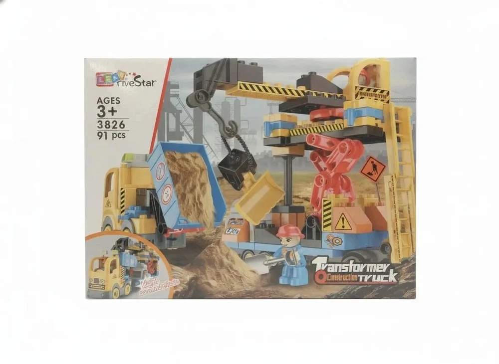 Lean Toys Konstruktorius su kranu ir savivarčiu, įvairiaspalvis, 91 dalių