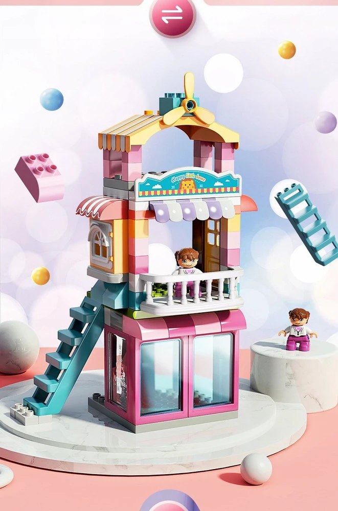 Lean Toys Bounn STATYBINIAI BLAKAI DIDELI PRABANGUS VILA MERGAIČIŲ NAMAS 216 ELEMENTŲ. 3+