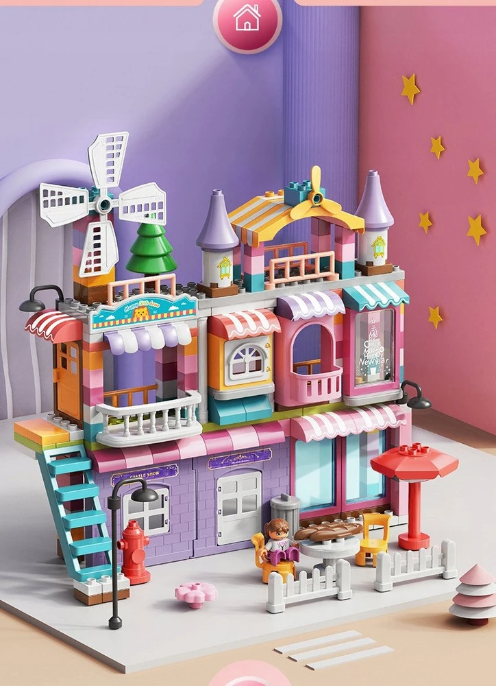 Lean Toys Bounn STATYBINIAI BLAKAI DIDELI PRABANGUS VILA MERGAIČIŲ NAMAS 216 ELEMENTŲ. 3+