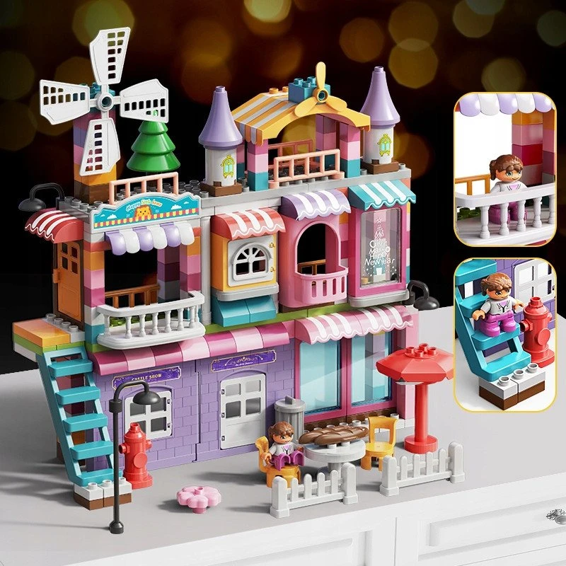 Lean Toys Bounn STATYBINIAI BLAKAI DIDELI PRABANGUS VILA MERGAIČIŲ NAMAS 216 ELEMENTŲ. 3+
