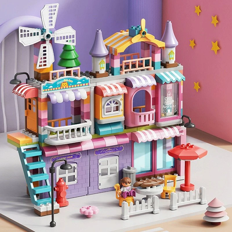 Lean Toys Bounn STATYBINIAI BLAKAI DIDELI PRABANGUS VILA MERGAIČIŲ NAMAS 216 ELEMENTŲ. 3+
