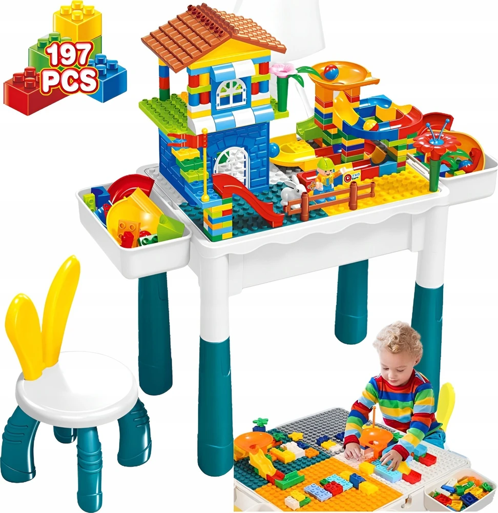 Lean Toys LeanToys Konstrukciniai kaladėlės 197 elementai + stalelis ir kėdutė