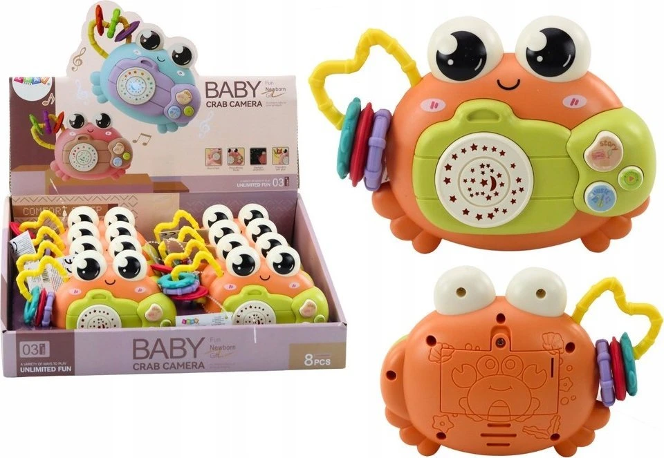 Lean Toys Žaislinis krabas su barškučiu ir projektoriumi, oranžinis