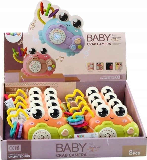 Lean Toys Žaislinis krabas su barškučiu ir projektoriumi, oranžinis