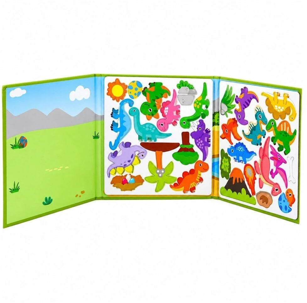 Lean Toys Magnetinė knygelė su dinozaurais, 30 magnetų, 18,5 × 18,5 cm