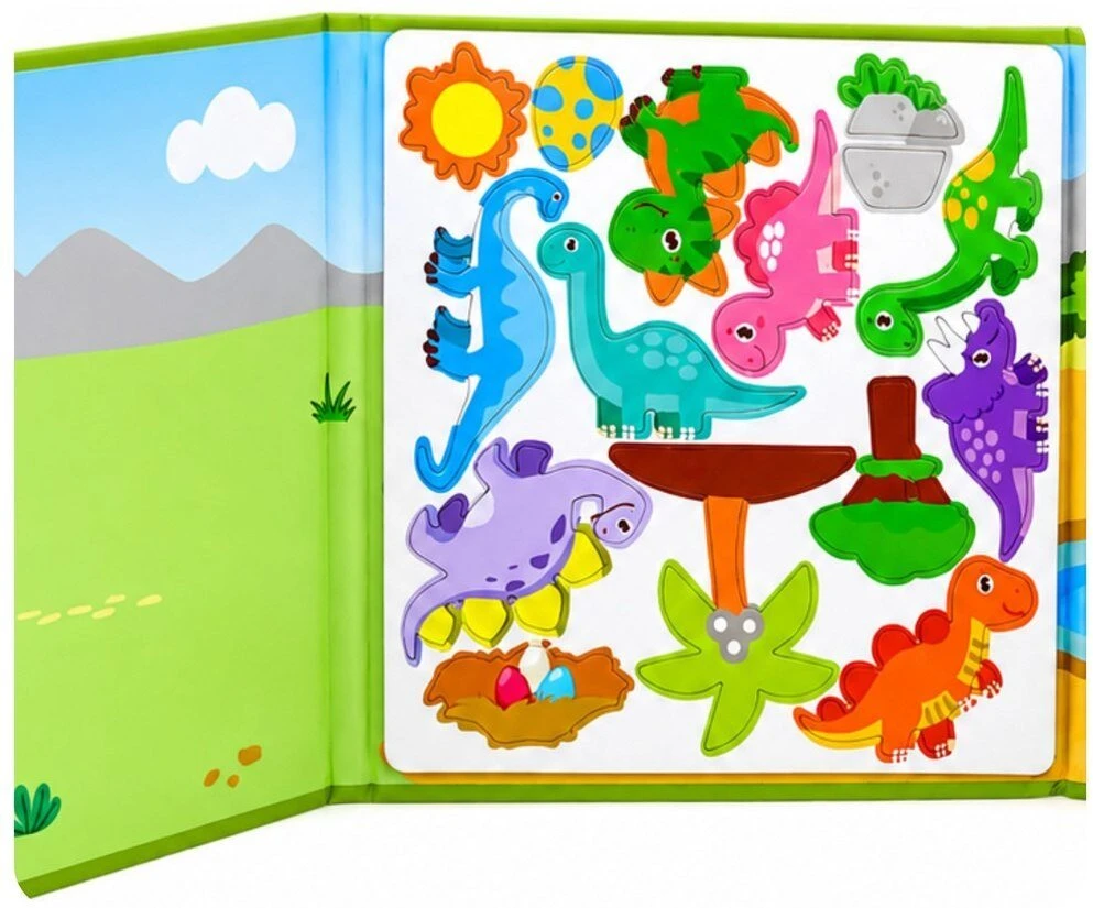 Lean Toys Magnetinė knygelė su dinozaurais, 30 magnetų, 18,5 × 18,5 cm