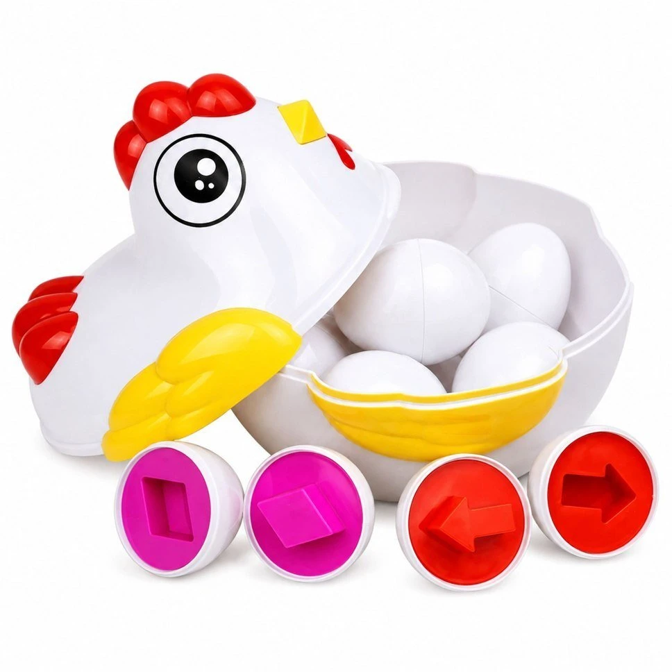 Lean Toys Edukacinis rūšiuoklis su 12 atidaromų kiaušinių ir višta-dėžute, įvairiaspalvis, 17 × 16,5 × 15 cm