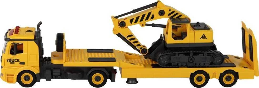 Žaislinis ardomas statybinio transporto transportavimo vilkikas su priedais Lean Toys, geltonas, 59x13,5x10,5 cm