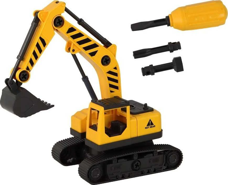 Žaislinis ardomas statybinio transporto transportavimo vilkikas su priedais Lean Toys, geltonas, 59x13,5x10,5 cm