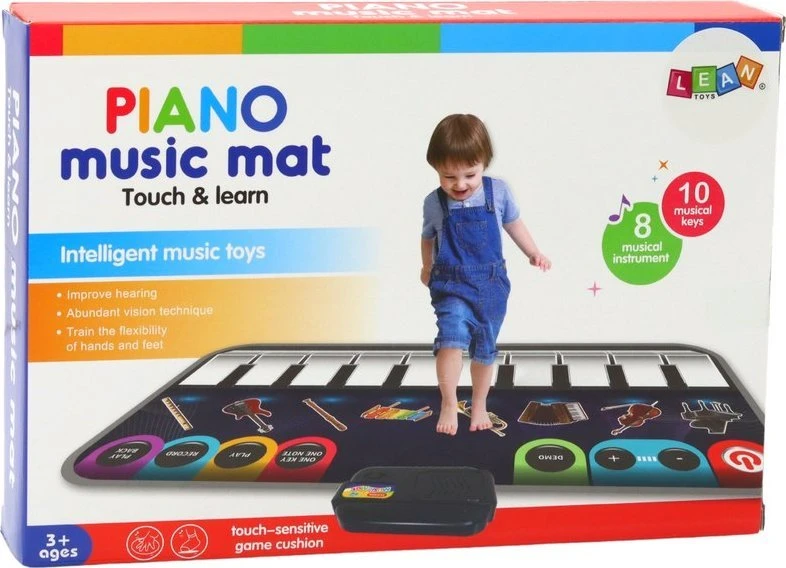 Lean Toys Muzikinis kilimėlis su pianinu ir instrumentais, 60x30 cm