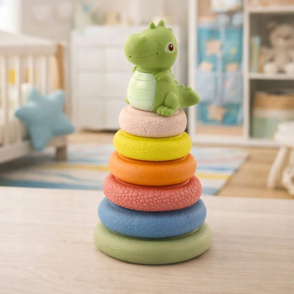 Lean Toys Sensorinė piramidė vaikams su dinozauru, ECO guminė