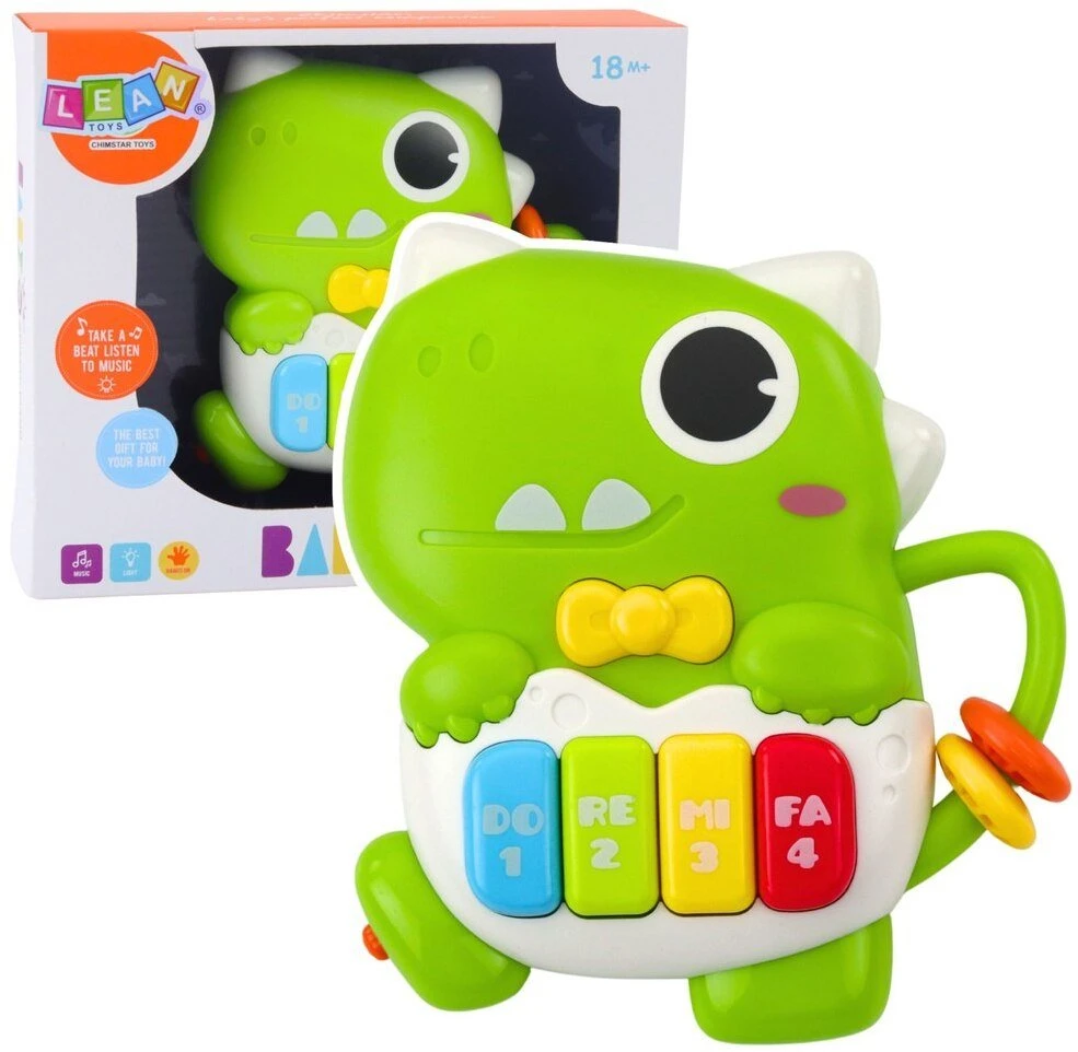 Lean Toys Žalias Dinozauras Mini Pianinas su Šviesos ir Garso Efektais