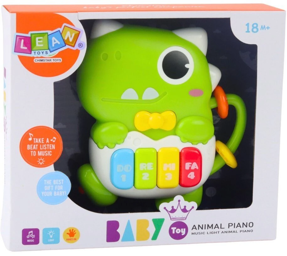 Lean Toys Žalias Dinozauras Mini Pianinas su Šviesos ir Garso Efektais