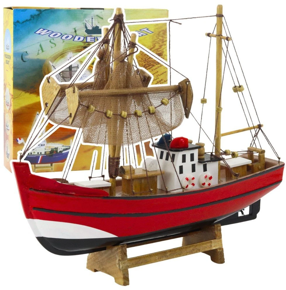 Model Medinis dekoratyvinis žvejybos laivas 30x26 cm