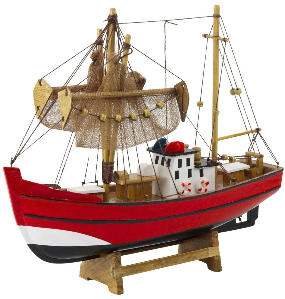 Model Medinis dekoratyvinis žvejybos laivas 30x26 cm
