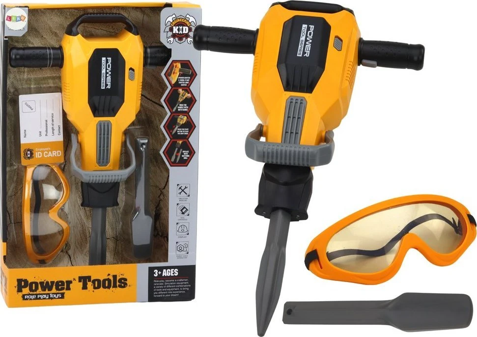 Žaislinis pneumatinis plaktukas su priedais Lean Toys, geltonas/juodas