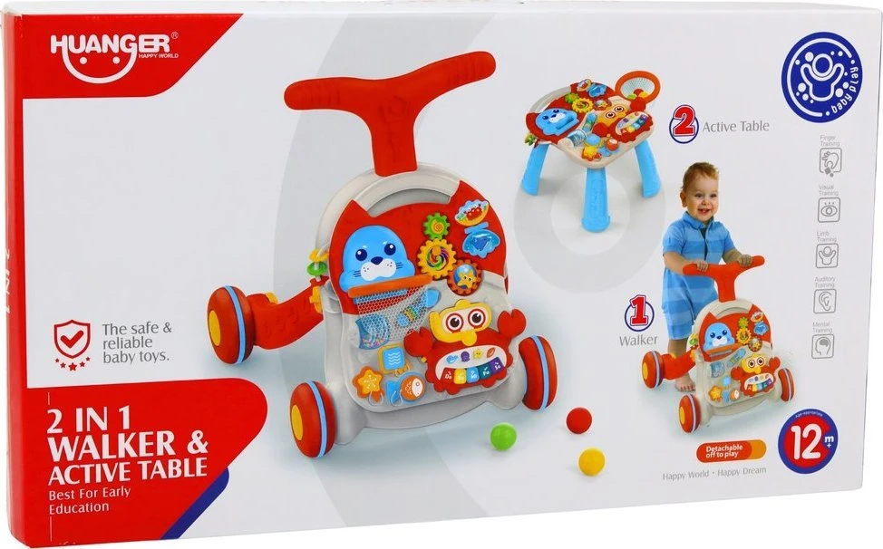 Lean Toys Stumdukas ir interaktyvus edukacinis stalas 2in1 Huanger, raudonas
