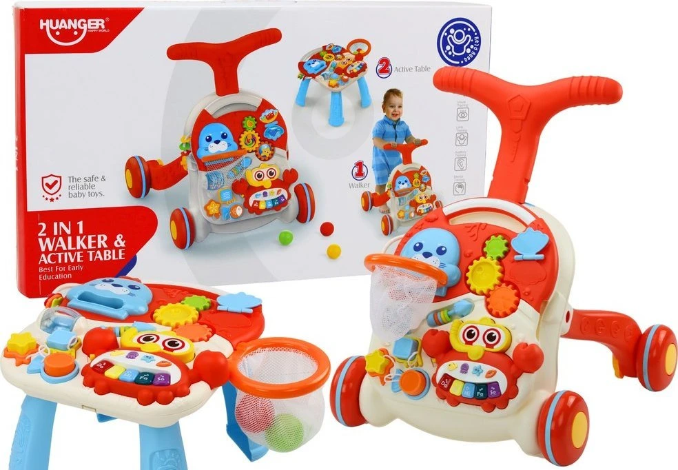 Lean Toys Stumdukas ir interaktyvus edukacinis stalas 2in1 Huanger, raudonas